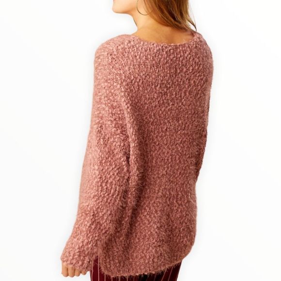 Altar’d State Mauve Eyelash Fuzzy Sweater Long Sleeve Soft V-Neck size S/M - Picture 2 of 15